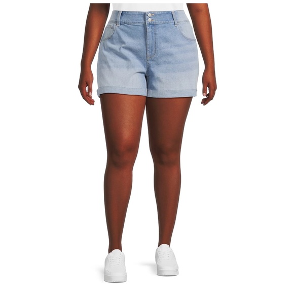 Midrise Double Button Shorts. Color: light enzyme. - Picture 2 of 6